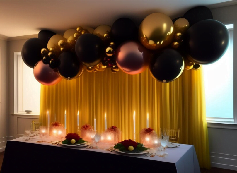 Magical Black and Gold Extravaganza with Balloon Highlights