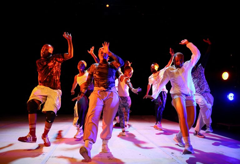 FILE PHOTO: Members of a local dance group 'Via Katlehong' perform 'Pantsula', a dance known for its syncopated, quick-stepping, low to the ground format at the Joburg Theatre in Johannesburg, South Africa, July 1, 2023. REUTERS/Siphiwe Sibeko/File Photo