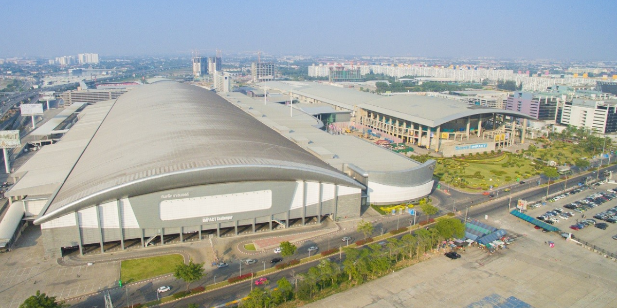 Situated in Ban Mai, Pak Kret District, Nonthaburi 11120, Thailand, the IMPACT Arena, Exhibition and Convention Center (อิมแพ็คเมืองทองธานี) is a massive commercial complex that includes an arena, (1)